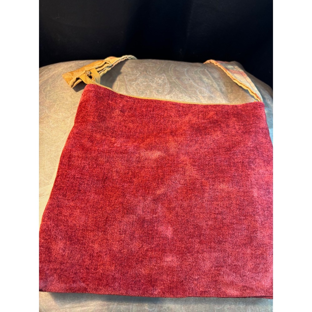 Handmade Red Velvet Crossbody Bag Tapestry Strap Small Messenger Shoulder Bag